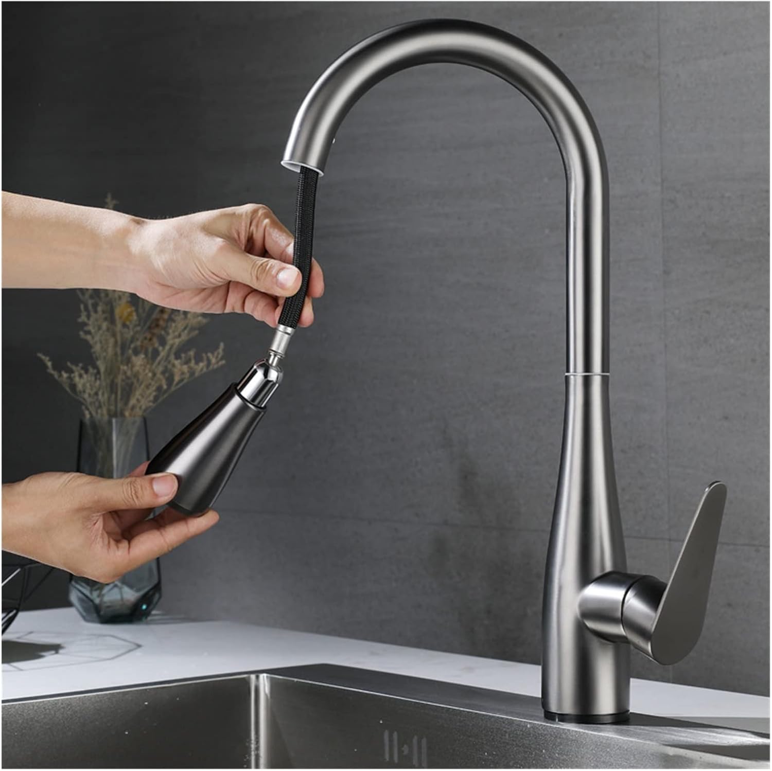 Robinet cuisine douchette 3 voies pour évier avec jet modulable