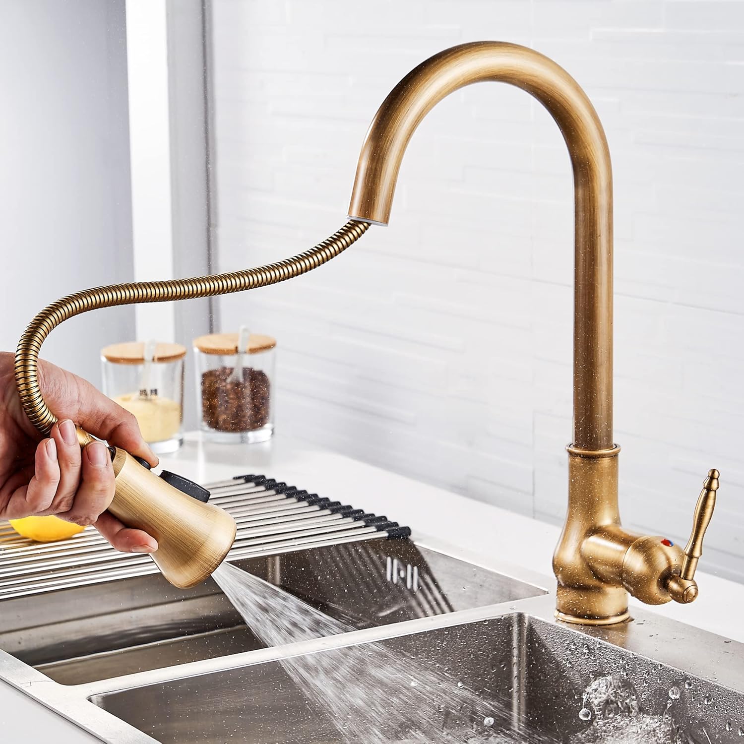 Robinet douchette vintage pour cuisine en laiton