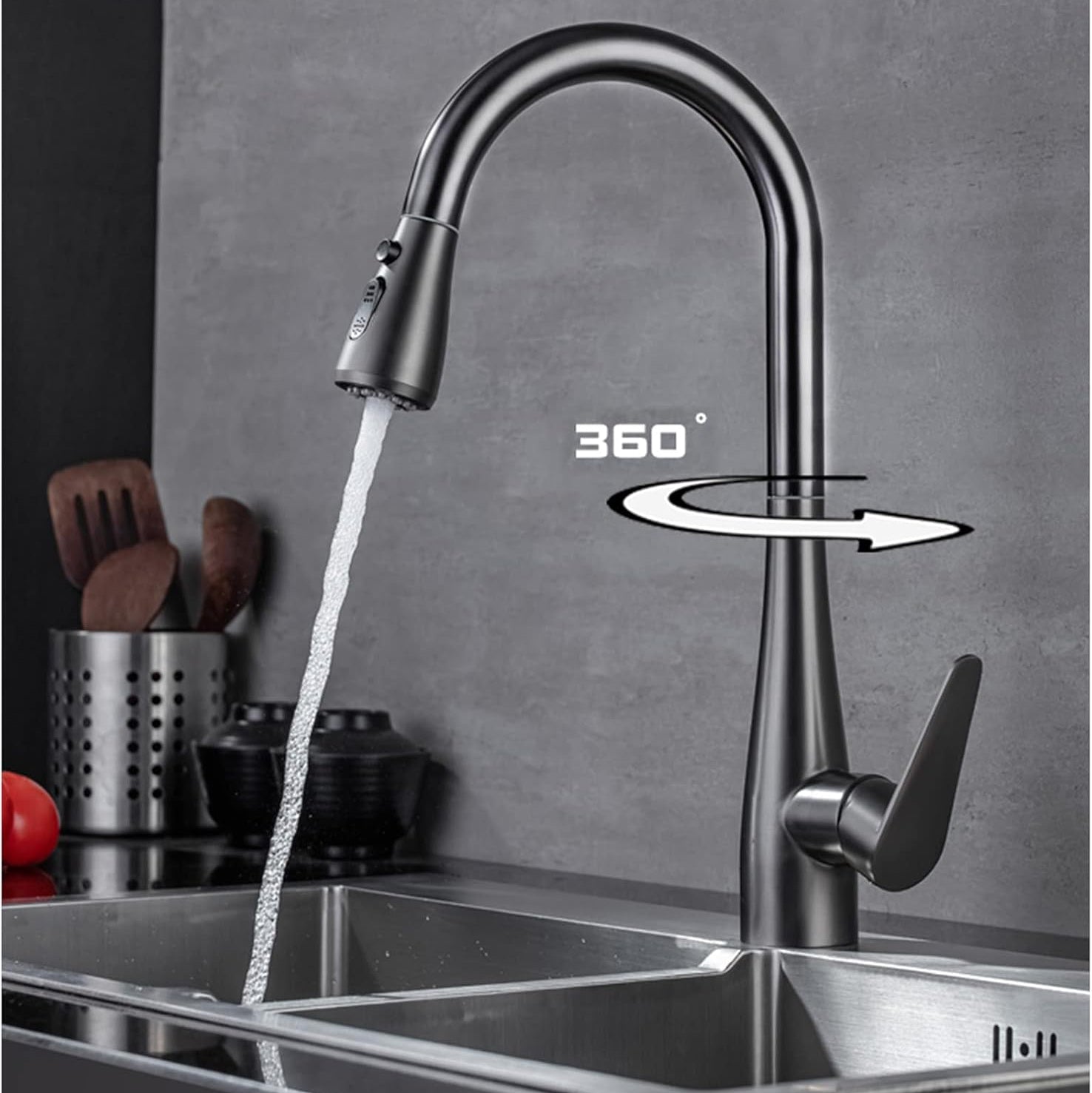 Robinet cuisine douchette 3 voies pour évier avec jet modulable