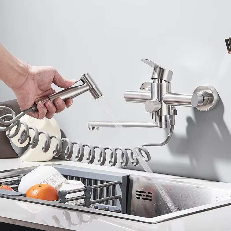 Robinet mural de cuisine avec douchette extractible en Laiton