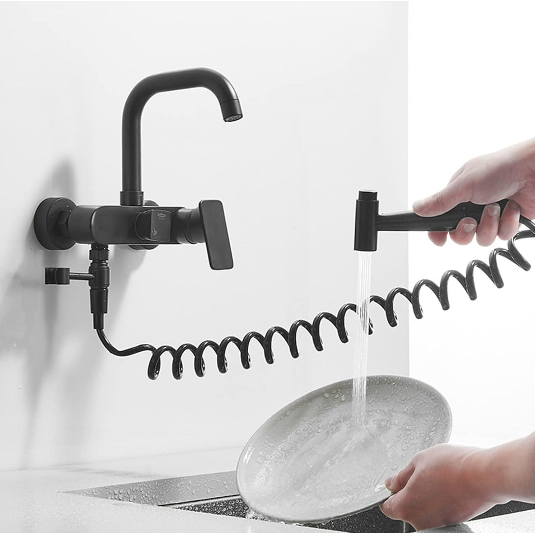 Robinet cuisine mural avec douchette extractible en laiton