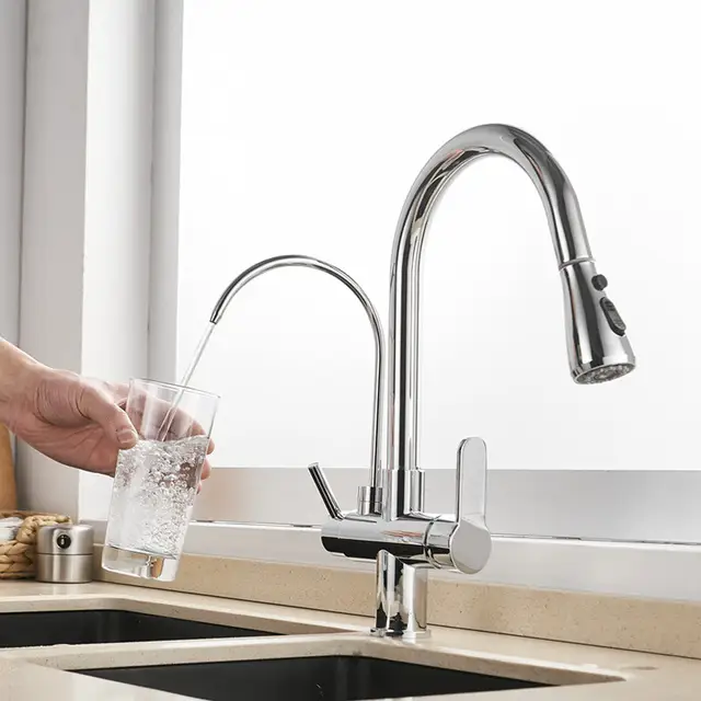 Robinet cuisine douchette purificateur d'eau en laiton
