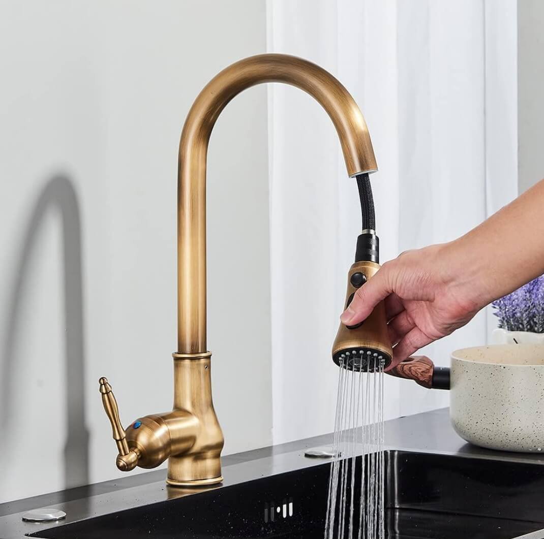 Robinet douchette vintage pour cuisine en laiton