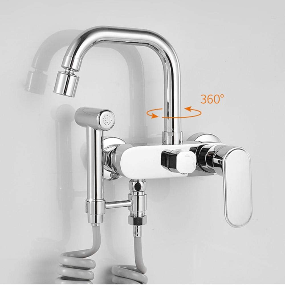 Robinet cuisine mural avec douchette extractible en laiton