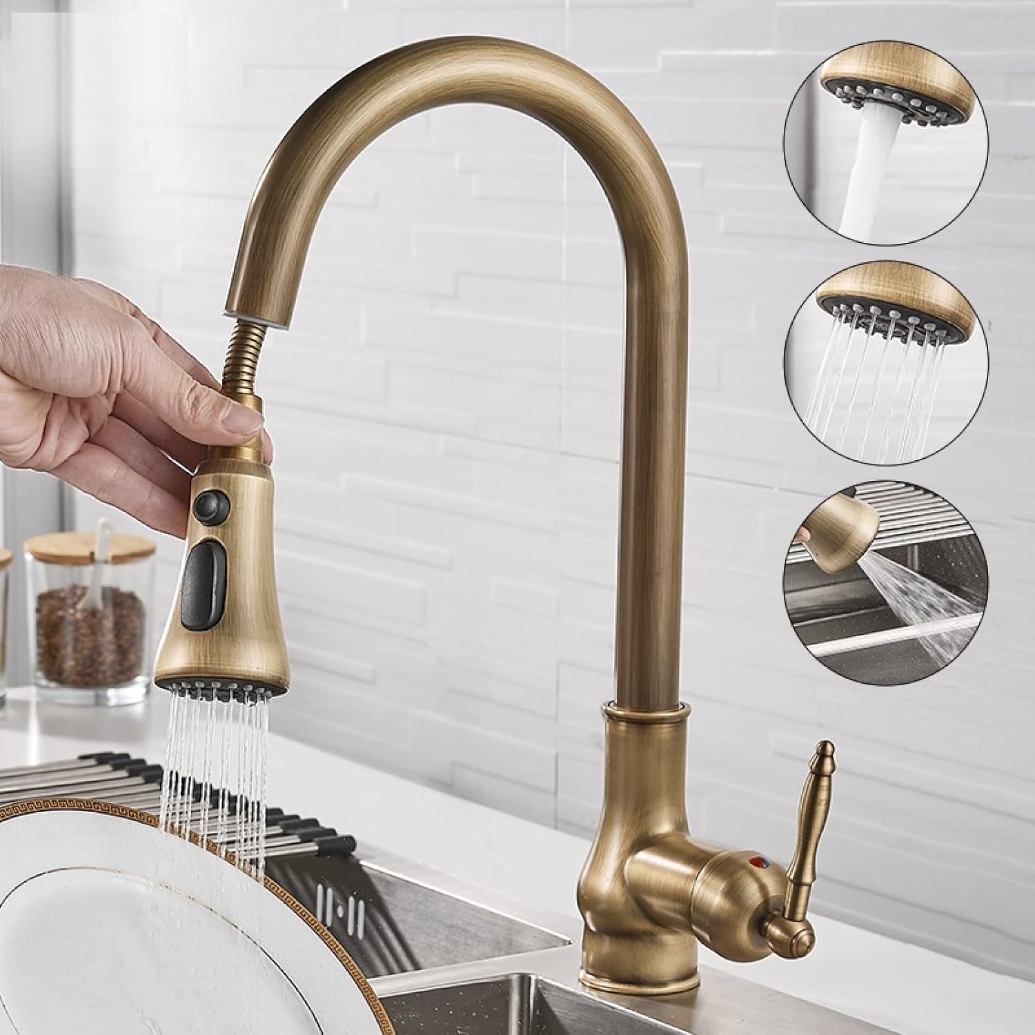 Robinet douchette vintage pour cuisine en laiton