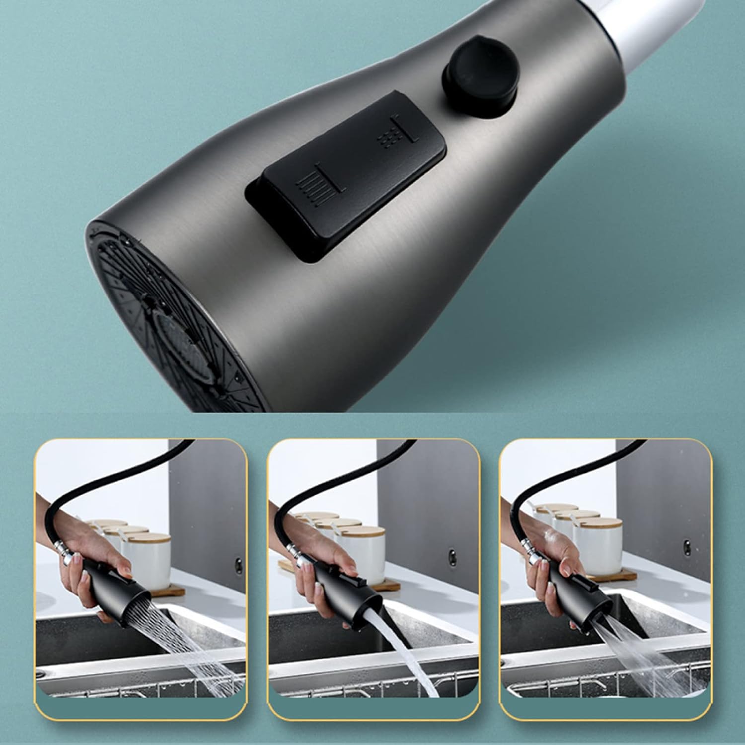 Robinet cuisine douchette 3 voies pour évier avec  jet modulable