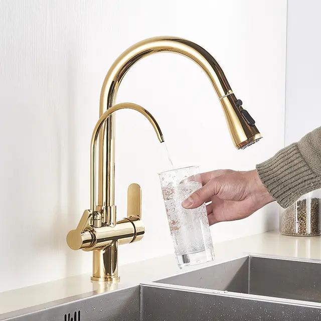 Robinet cuisine douchette purificateur d'eau en laiton