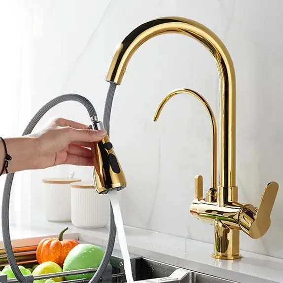 Robinet cuisine douchette purificateur d'eau en laiton