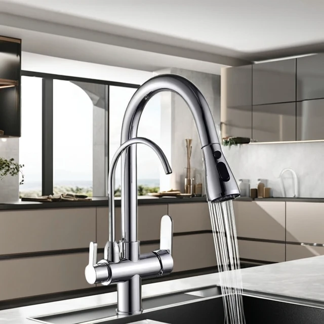 Robinet cuisine douchette purificateur d'eau en laiton